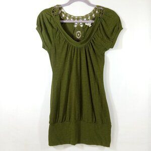 Energie Short Sleeve Floral Cutout Tunic Women's Medium Green